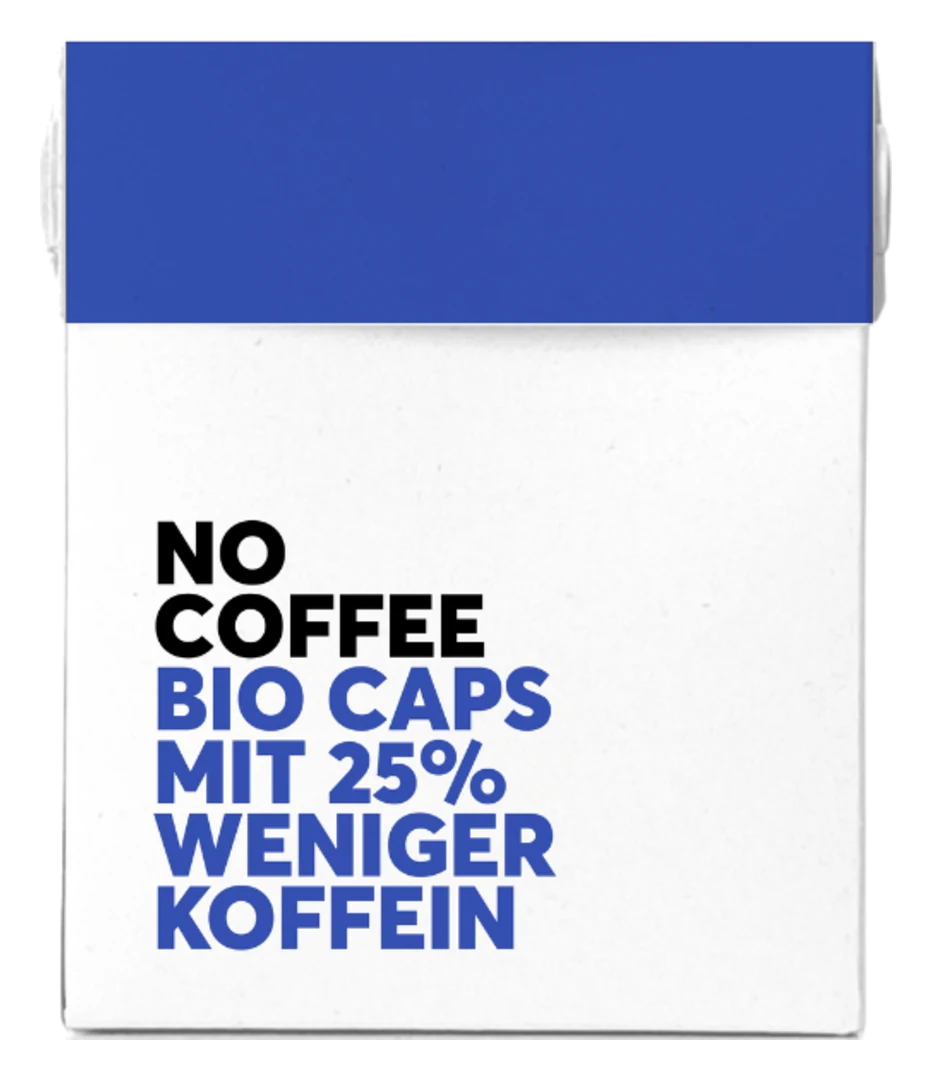 Packung No Caps Bio-Kapseln mit 25 % weniger Koffein
