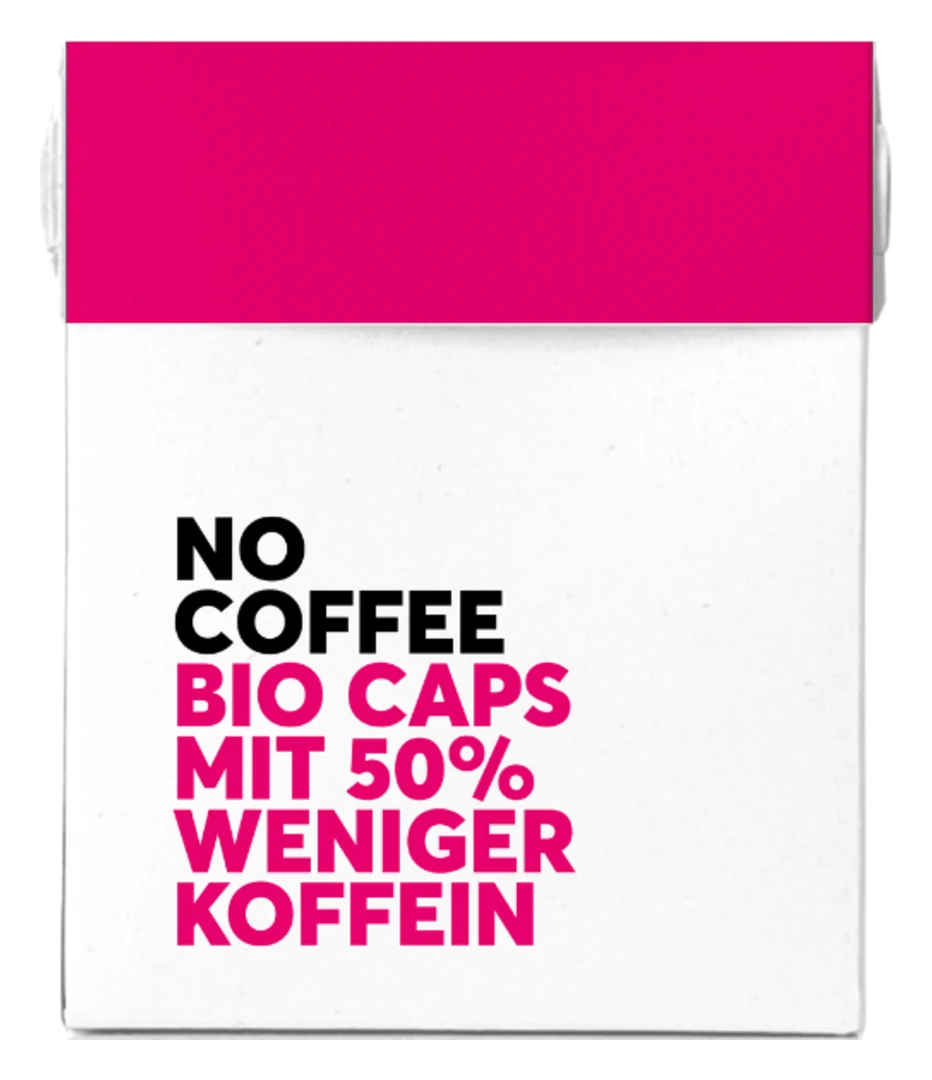 Packung No Caps Bio-Kapseln mit 50 % weniger Koffein